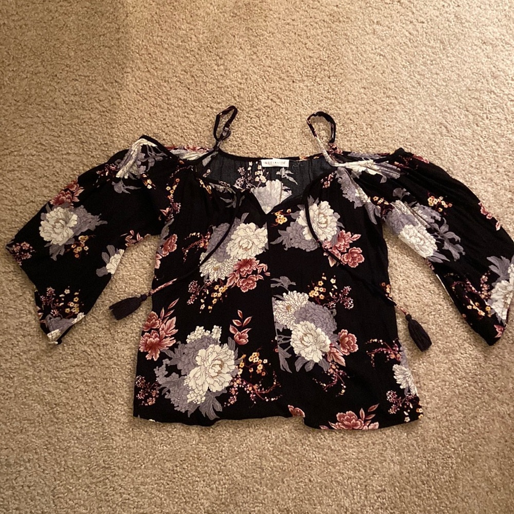 Black Floral Off the Shoulder Top Size S